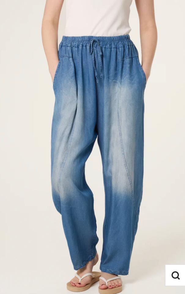 Chambray denim barrel trousers