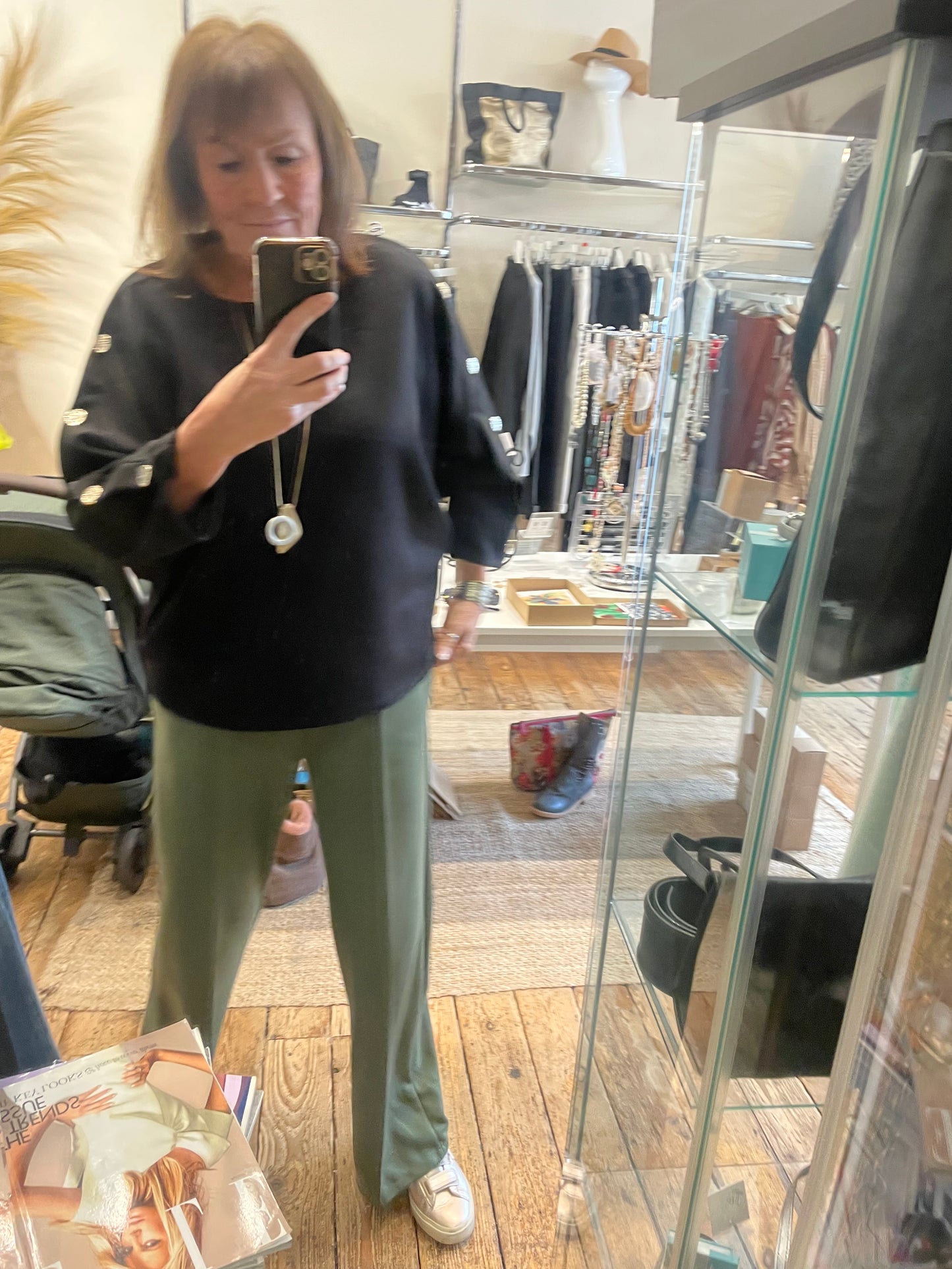 Scuba gold button batwing top