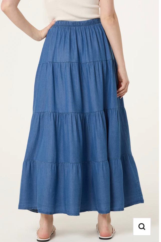 Denim chambray tiered skirt
