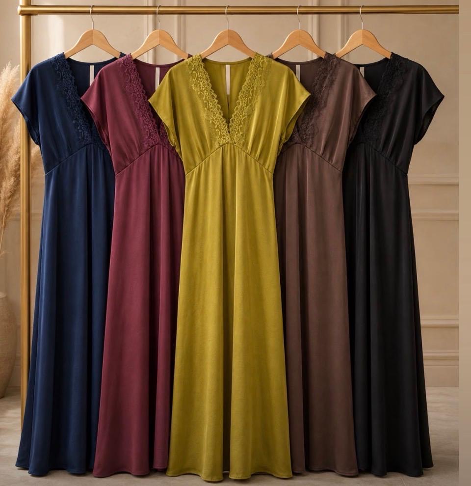 Lace trim satin maxi dress