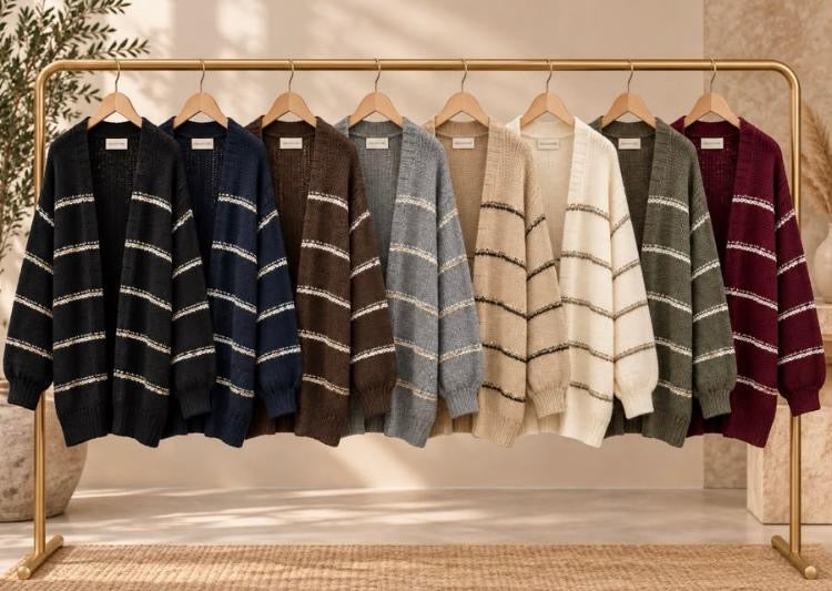 Stripe buttonless Oversize cardi
