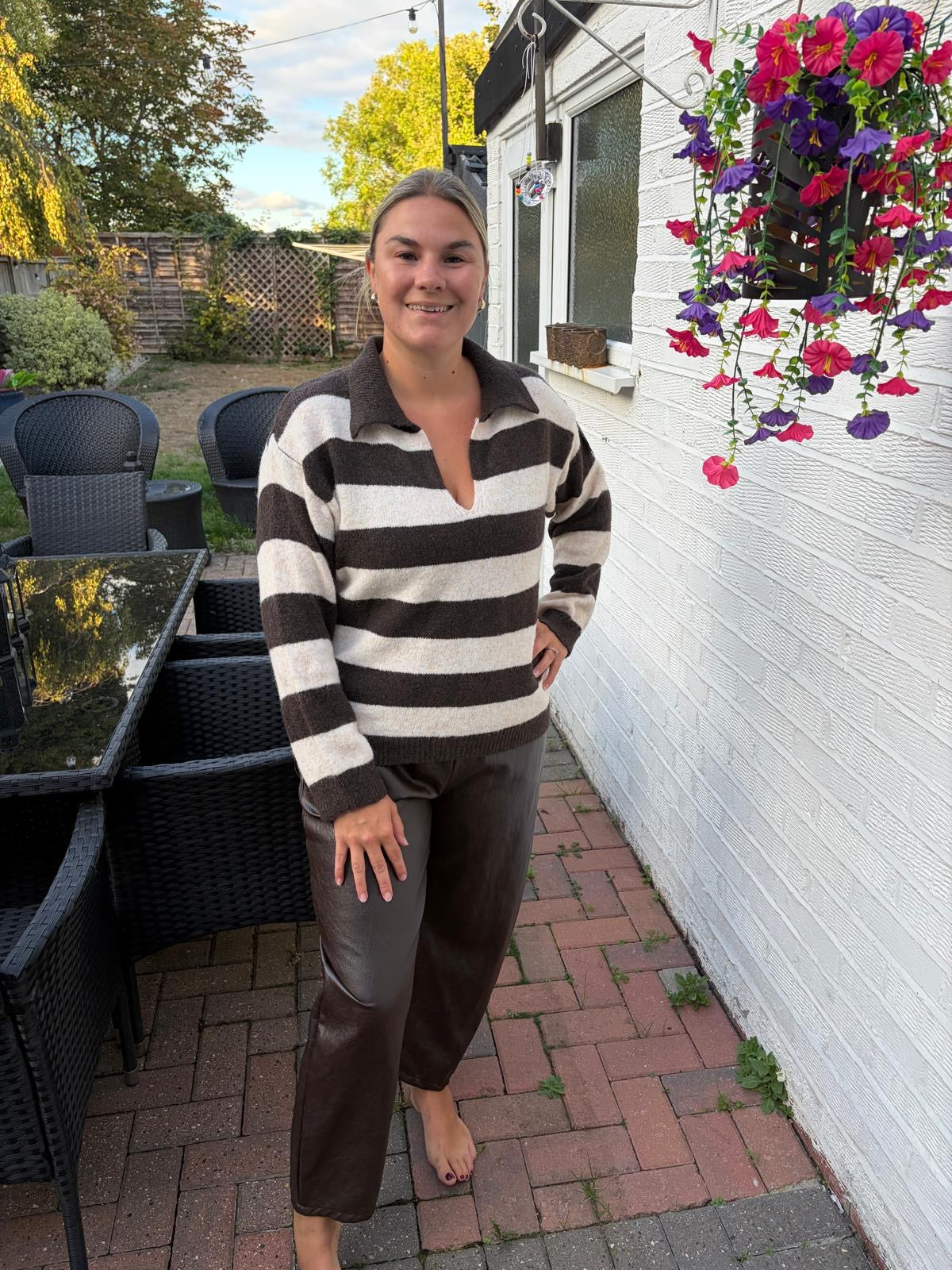 Stripe rugby style wool jumper