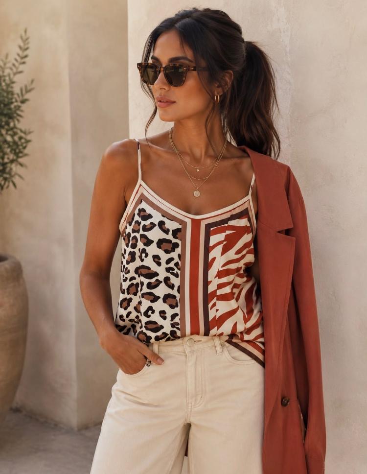 Animal print satin top