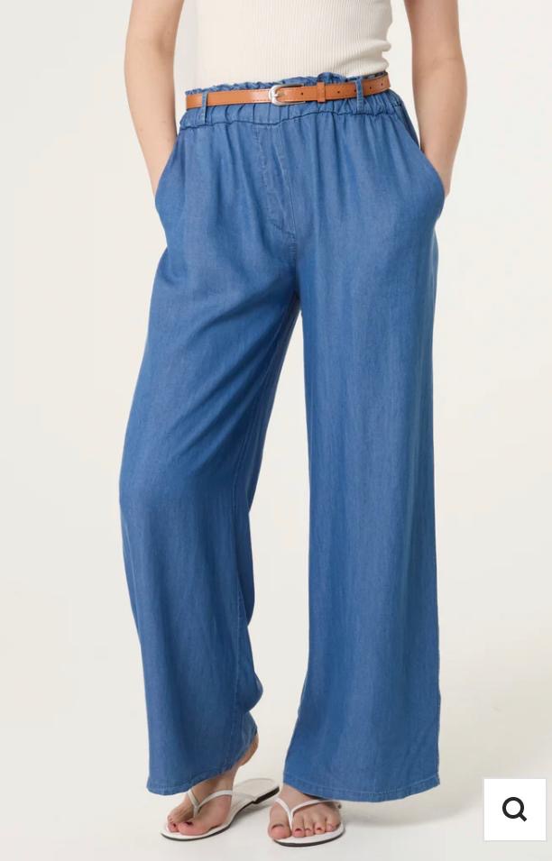 Chambray denim wide palazzo trousers