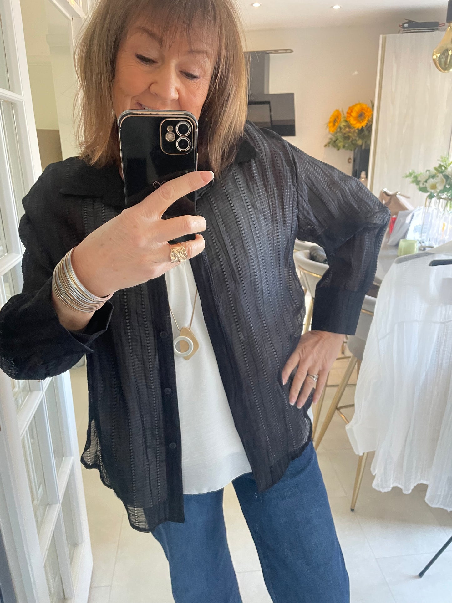 Textured sheer shirt