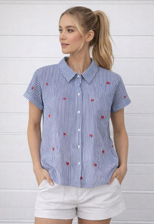 Heart stripe boxy shirt
