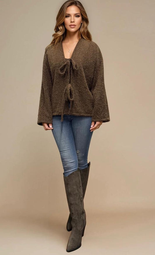 Tie front boiled wool jacket