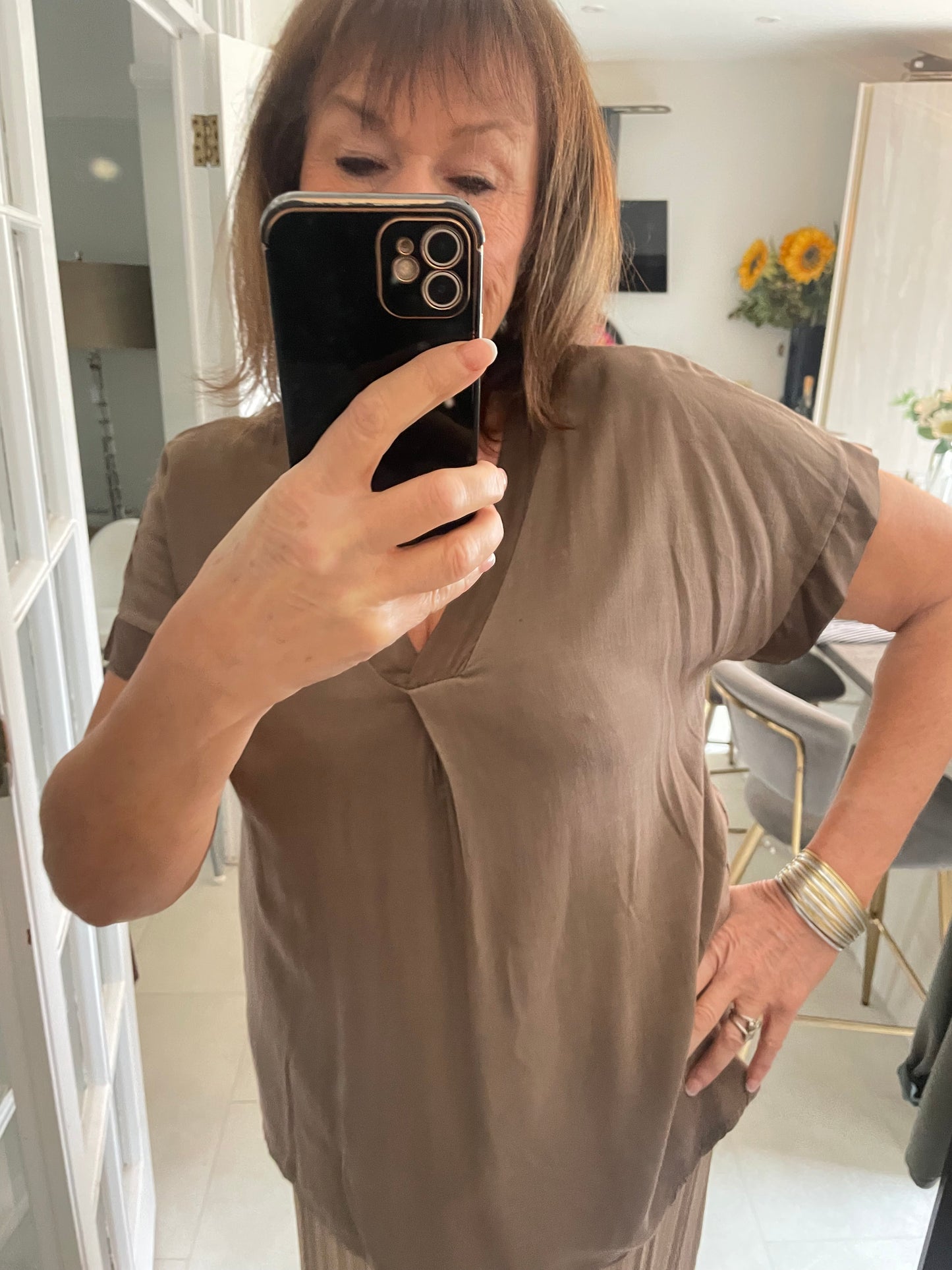 Satin edge crepe T shirt