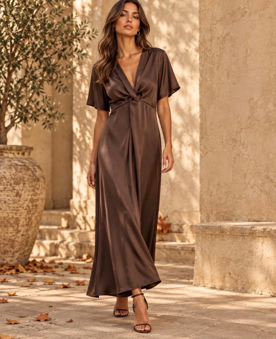 Satin knot maxi dress